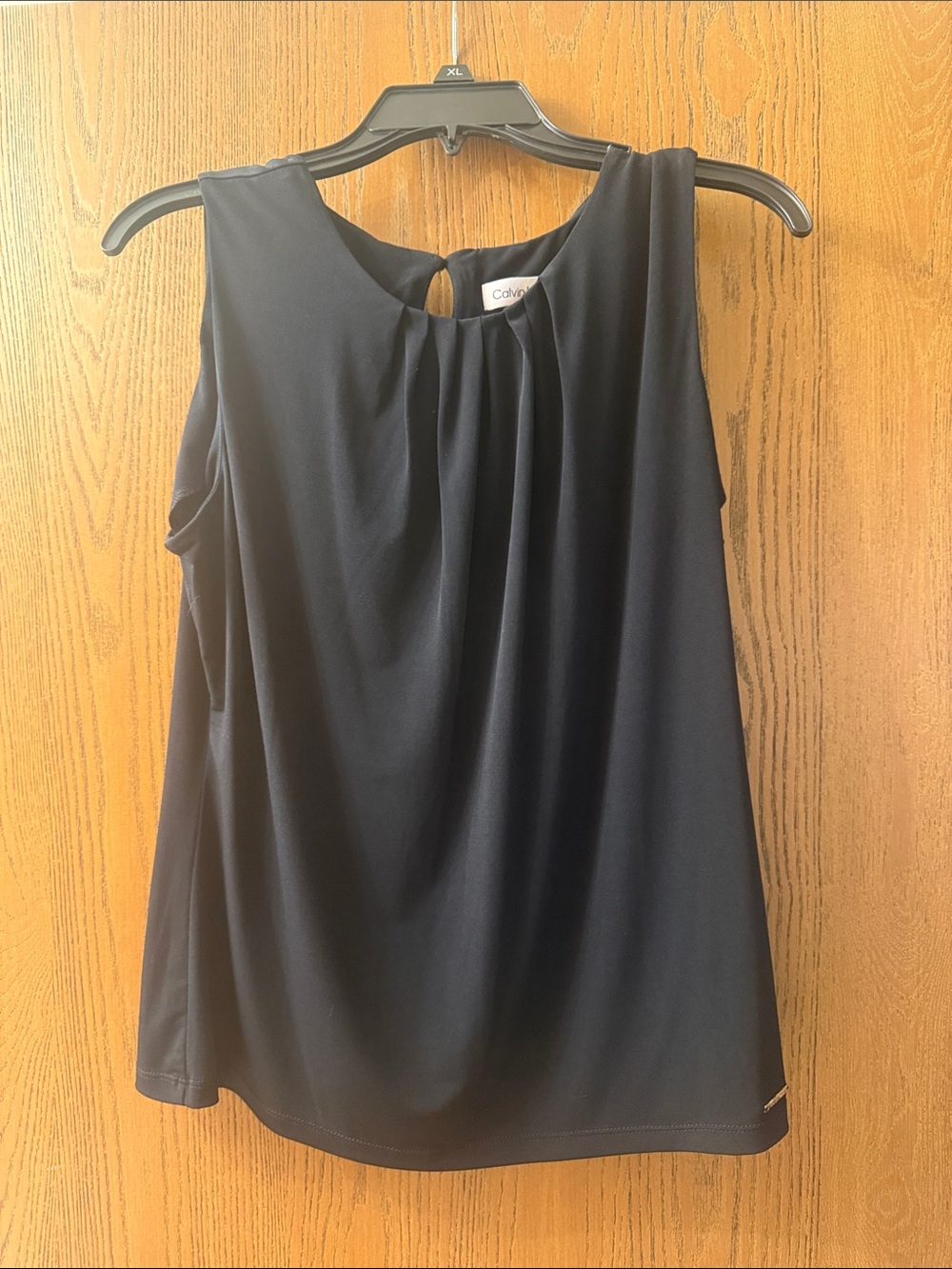 Calvin Klein Navy Pleated Neck Sleeveless Top